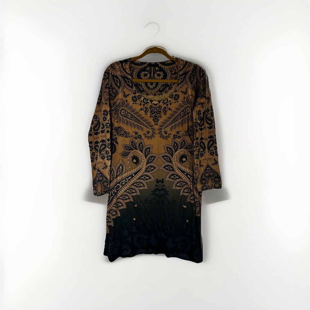 Nally‎ & Millie Brown And Blue Longsleeve Paisley Fall Boho Dress Medium